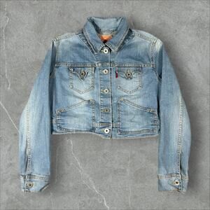Y2K Levi's Strauss Women's Cropped Jean Trucker XL Blue Denim Jacket